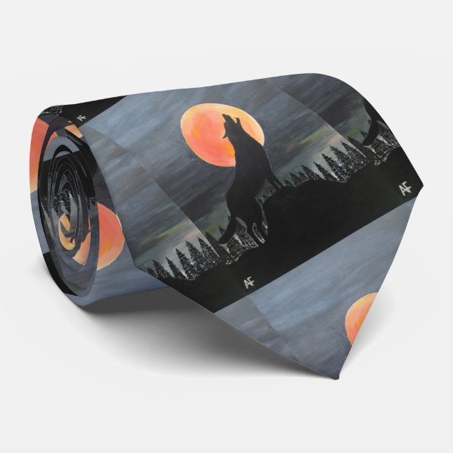 Wolf Silhouette Painting by Alfred Fox Tie (Rolled)