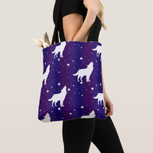 Wolf Silhouette Starry Night Galaxy Lover Universe Tote Bag