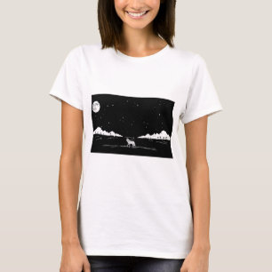 Wolf Silhouette Starry Sky Minimalist Design T-Shirt