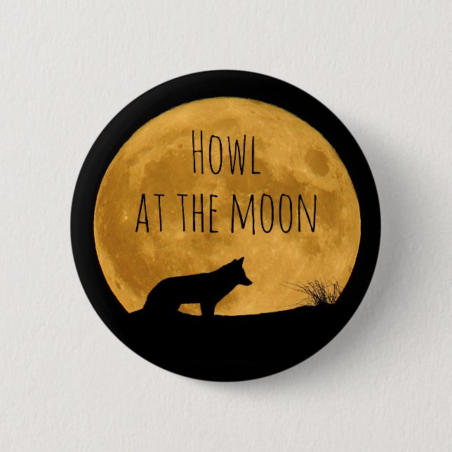 Wolf Silhouetted in Bright Moon 2 Inch Round Button (Front)