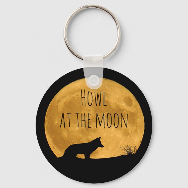 Wolf Silhouetted in Bright Moon Keychain (Front)