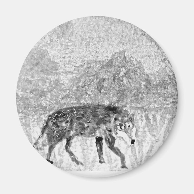 Wolf Sketch Wild Animal Magnet (Front)