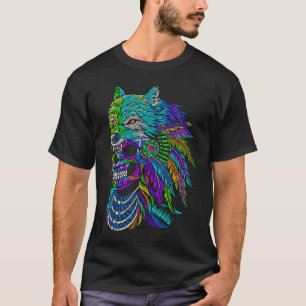 Wolf Skull Huichol Sugar Skull Calavera Mexican AR T-Shirt
