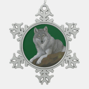 Wolf Snowflake Pewter Christmas Ornament