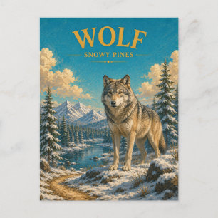 Wolf Snowy Pines Watercolor GeoSaga Postcard