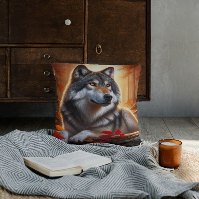 Wolf Solitude Amidst Nature Throw Pillow (Creator Uploaded)