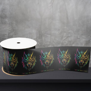 Wolf spirit fenrir wolves face gift wrap satin ribbon