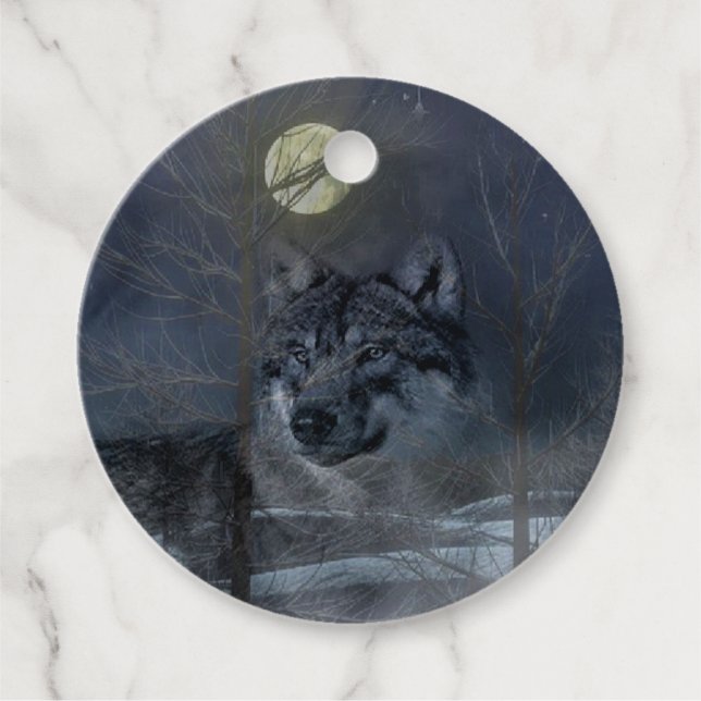 Wolf Spirit Moon Night Favour Tags (Front)