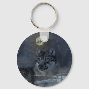 Wolf Spirit Moon Night Keychain