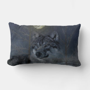 Wolf Spirit Moon Night Lumbar Pillow