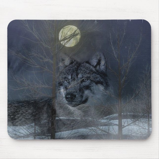 Wolf Spirit Moon Night Mouse Pad (Front)
