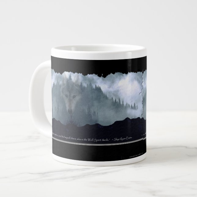 Wolf Spirit & Mountain Jumbo Soup & Coffee Mug (Front Left)