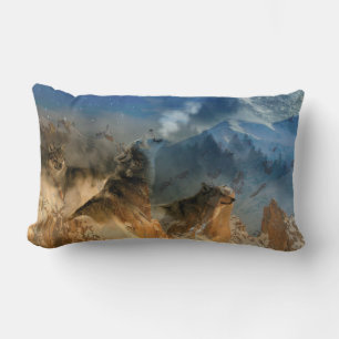 Wolf Spirits in Mountain Mist Lumbar Pillow