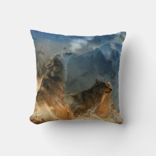 Wolf Spirits in Mountain Mist Throw Pillow