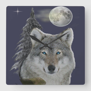 wolf square wall clock