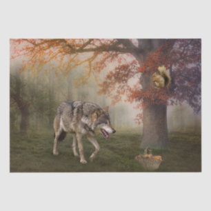 Wolf Squirrel Fantasy Autumn Forest Landscape Tissue Paper