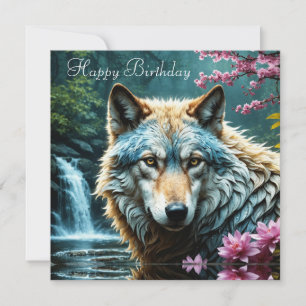 Wolf Standing in river with flowers Birthday