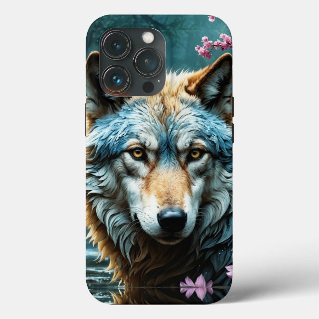 Wolf Standing in river with flowers Case-Mate iPhone Case (Back)