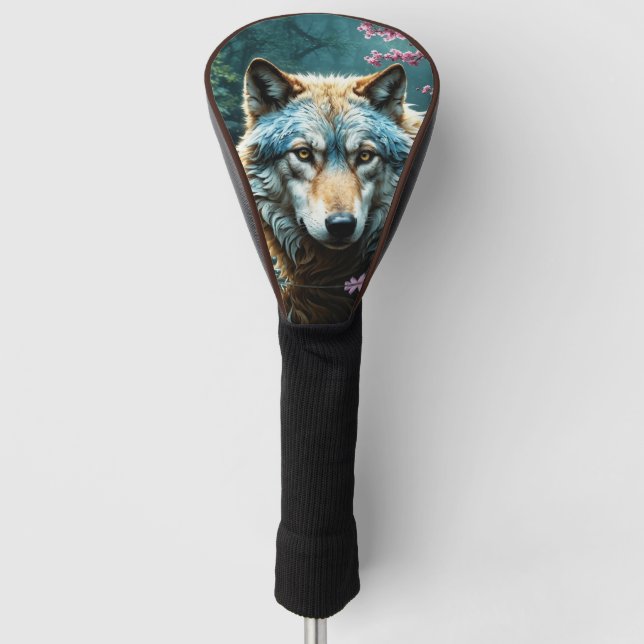 Wolf Standing in river with flowers Golf Head Cover (Front)