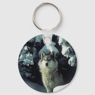 Wolf Standing in Snow Keychain