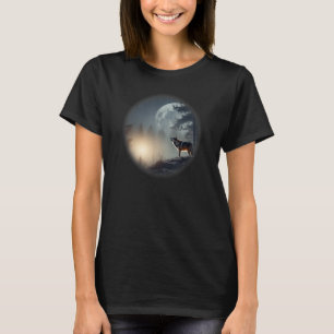 wolf standing on cliff moon background with snow s T-Shirt