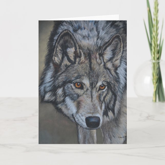 Wolf Stare Wildlife Art Greeting Card (Front)