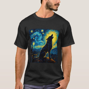 Wolf Starry Night Howling Moon Funny For Men Women T-Shirt