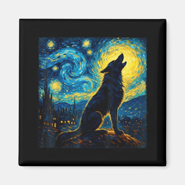 Wolf Starry Night Howling Moon Funny Gifts For Men Magnet (Front)