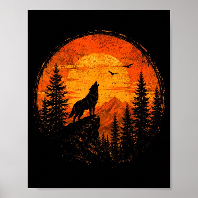 Wolf sunset mountain forest wilderness nature poster (Front)