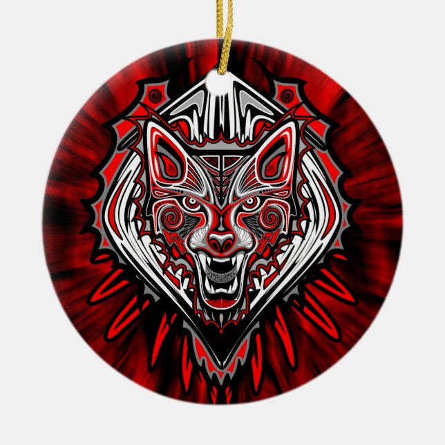 Wolf Tattoo Style Haida Art Circle Ornement (Devant)