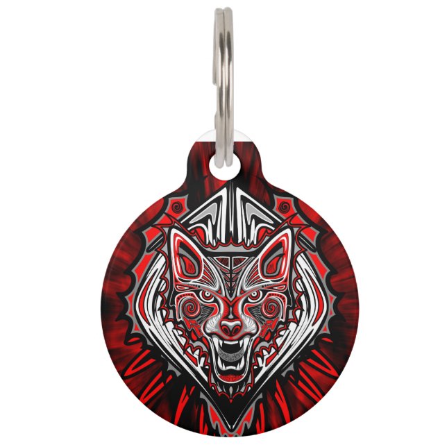 Wolf Tattoo Style Haida Art Large Pet Tag (Front)