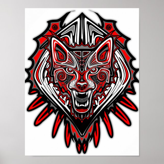 Wolf Tattoo Style Haida Art Poster Papier (Matte) (Devant)