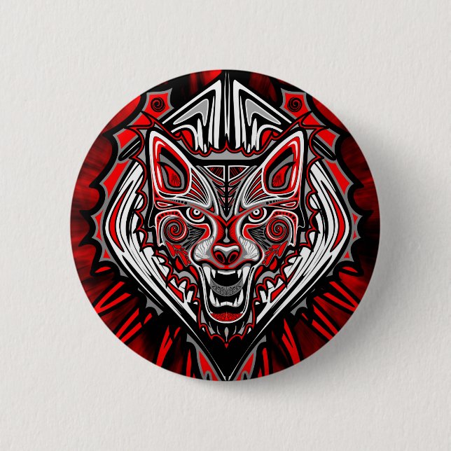 Wolf Tattoo Style Haida Art Round Button (Front)