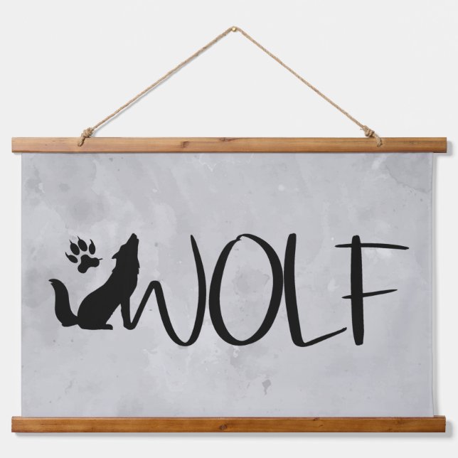 Wolf Text Graphic Art Animal Nature Hanging Tapestry (Front)