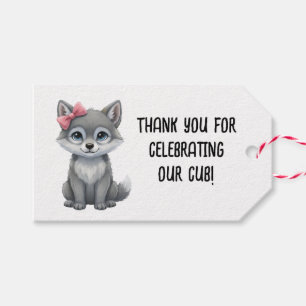 Wolf Thank You, Pink Baby Shower Gift Tag