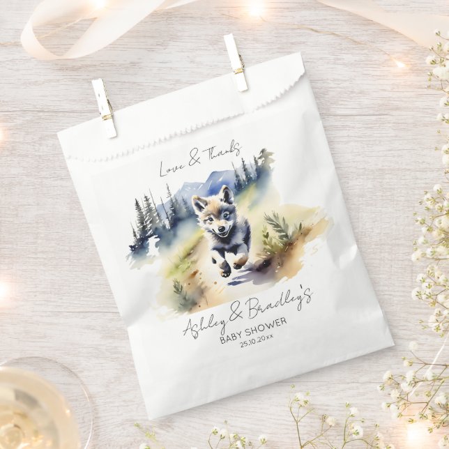 Wolf themed adventure awaits baby shower tableware favour bag (Clipped)