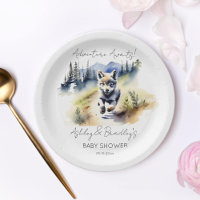 Wolf themed adventure awaits baby shower tableware