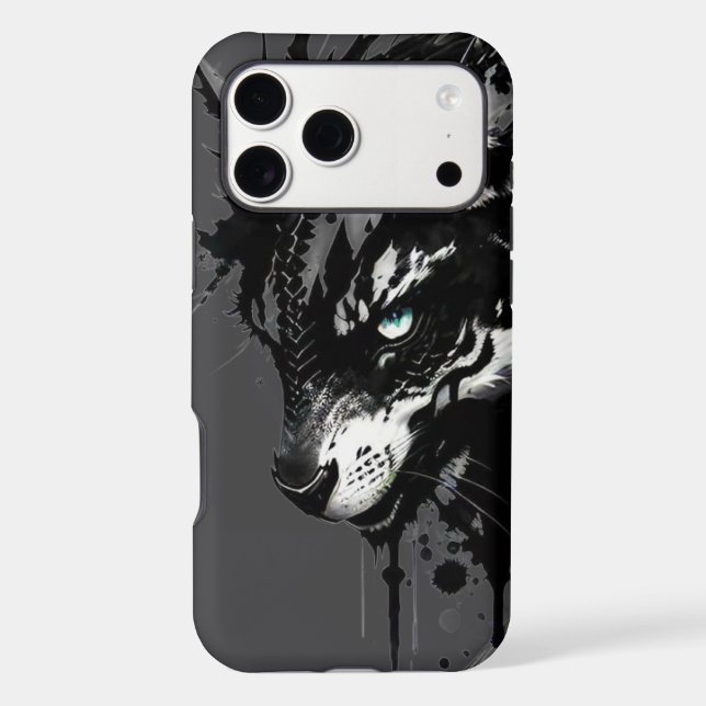 Wolf-themed phone case A fierce black and white de (Verso)
