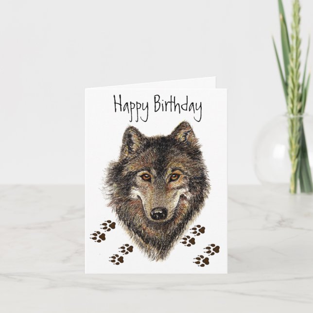 Wolf Tracks Animal Birthday Card (Front)