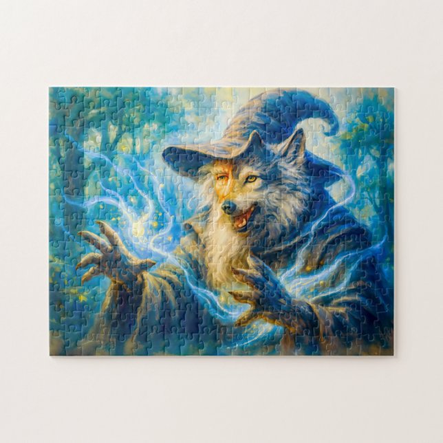 Wolf-transforming mage in fantasy oil style jigsaw puzzle (Horizontal)