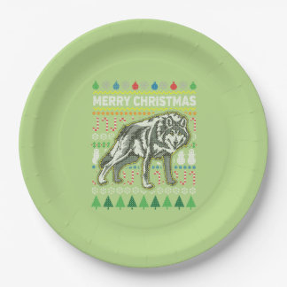 Wolf Ugly Christmas Sweater Wildlife Series Paper Plate