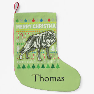 Wolf Ugly Christmas Sweater Wildlife Series Small Christmas Stocking