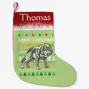Wolf Ugly Christmas Sweater Wildlife Series Small Christmas Stocking