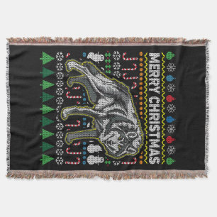 Wolf Ugly Christmas Sweater Wildlife Series Throw Blanket