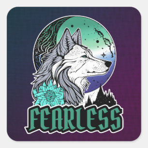 Wolf Under The Moon in Gay Flag Colours Square Sticker