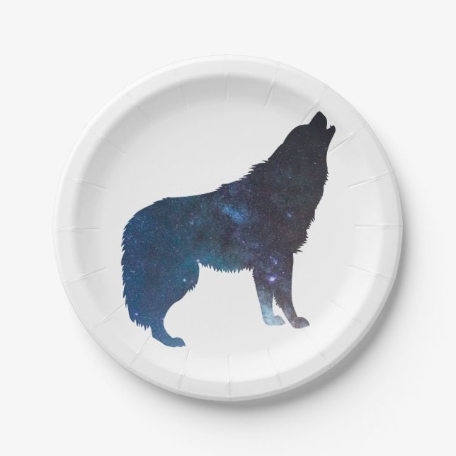 Wolf universe silhouette - Choose background color Paper Plate (Front)