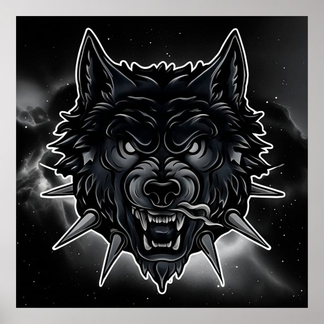 🐺 Wolf Wall Art Spiked Collar Bedroom Decor 🖤 (Front)