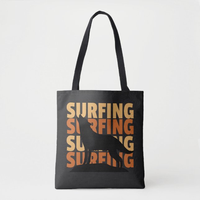 Wolf wants to surf surf surf tote bag (Front)