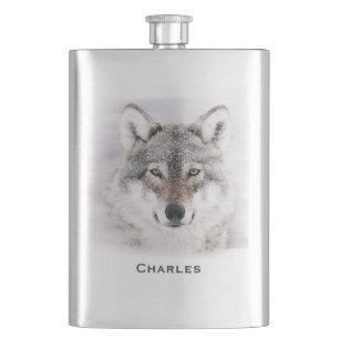 Wolf Water Colour Custom Flask