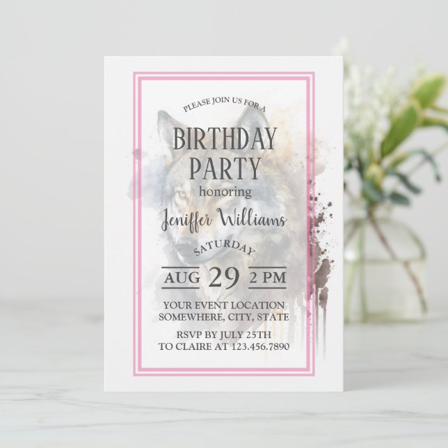 Wolf Watercolour Painting         Invitation (Standing Front)